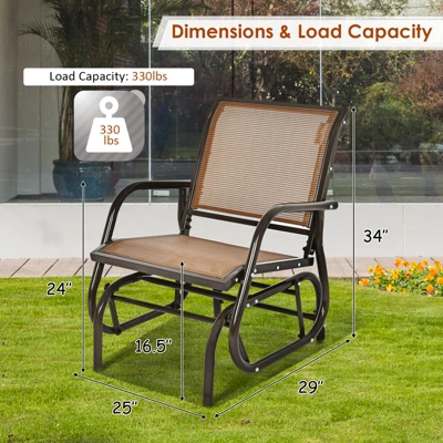 Tangkula Outdoor Single Glider Chair Rocking Seating Lounging Chair With Armrest Brown/Grey 8 Tangkula Outdoor Single Glider Chair Rocking Seating Lounging Chair With Armrest Brown/Grey - Image 6