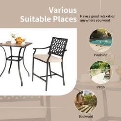 Tangkula 3 Piece Patio Bar Bistro Set, Outdoor Bar Height Stool & Table Ergonomic Seat W/ Comfortable Cushion Reinforced Steel Structure -Tangkula GUEST fe76e4b2 4260 4e6f ade0 7618bb648c19
