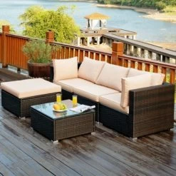 Tangkula 5-Piece Outdoor Patio Sectional Rattan Wicker Sofa Set W/ Cushion -Tangkula GUEST fec423b3 1583 4d32 b169 9bb08243d0fd