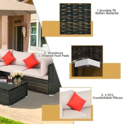 Tangkula 5PCS Rattan Sectional Sofa Set Patio Furniture Set W/ Beige Cushion Pillow 16 Tangkula 5PCS Rattan Sectional Sofa Set Patio Furniture Set W/ Beige Cushion Pillow -Tangkula GUEST fef2b8a4 7a68 4c7a 8921 0180a9578965