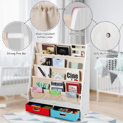 Tangkula Book Rack Kids Toys Organizer Shelves With 4 Sling Bookshelf And 2 Boxes 9 Tangkula Book Rack Kids Toys Organizer Shelves With 4 Sling Bookshelf And 2 Boxes - Image 7