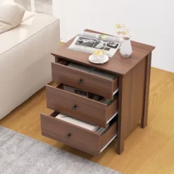 Tangkula 3-Drawer Nightstand Wooden Bedside Table Modern Side End Table Walnut 11 Tangkula 3-Drawer Nightstand Wooden Bedside Table Modern Side End Table Walnut -Tangkula GUEST ff23764b 2154 4b3c bd14 a7faa3362ea2