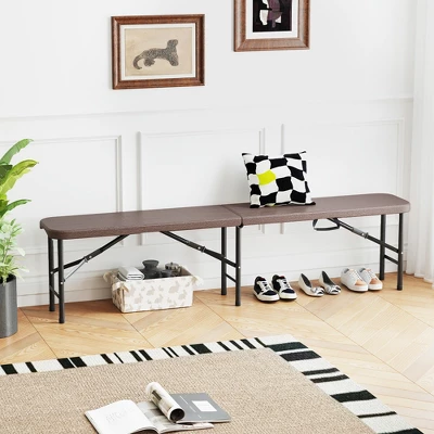 Tangkula 2PCS 6 Ft Plastic Folding Bench Portable Fold-in-Half Seat W/ 1320 LBS Capacity Coffee 4 Tangkula 2PCS 6 Ft Plastic Folding Bench Portable Fold-in-Half Seat W/ 1320 LBS Capacity Coffee - Image 2