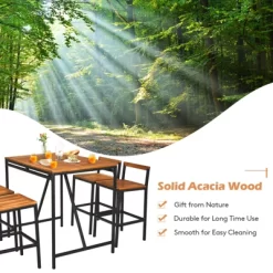 Tangkula 5PCS Patio Rattan Dinning Set With Umbrella Hole Wood High-Dining Bistro Set With 4 Bar Stools For Poolside&Garden -Tangkula GUEST ff871620 d7c6 4c00 a7f5 e4565bd0177f