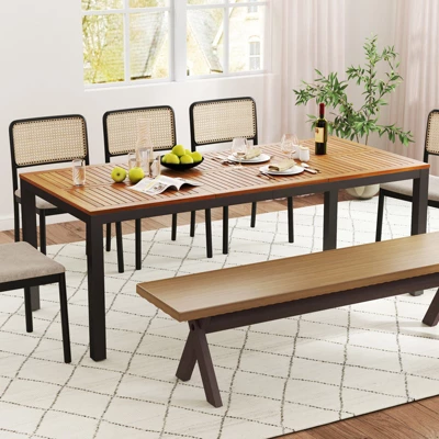 Tangkula Patio Dining Table For 8 79" Large Rectangle Table W/ Acacia Wood Tabletop 5 Tangkula Patio Dining Table For 8 79" Large Rectangle Table W/ Acacia Wood Tabletop - Image 3