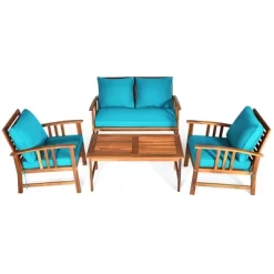 Tangkula 8pcs Wooden Patio Furniture Set Table & Sectional Sofa W/ Turquoise Cushion 18 Tangkula 8pcs Wooden Patio Furniture Set Table & Sectional Sofa W/ Turquoise Cushion -Tangkula GUEST ffe7dd5a 0f3b 4215 850b 4c745b2a6591