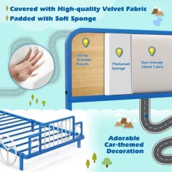 Tangkula Twin Size Kids Bed Frame Car Shaped Metal Platform Bed W/ Upholstered Headboard 15 Tangkula Twin Size Kids Bed Frame Car Shaped Metal Platform Bed W/ Upholstered Headboard -Tangkula GUEST ffea85b3 1f5d 4b11 805e 247ade7af5c0