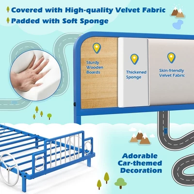 Tangkula Twin Size Kids Bed Frame Car Shaped Metal Platform Bed W/ Upholstered Headboard 7 Tangkula Twin Size Kids Bed Frame Car Shaped Metal Platform Bed W/ Upholstered Headboard - Image 5