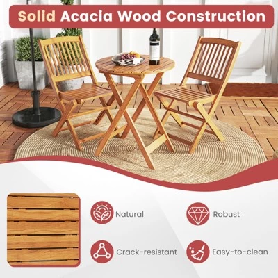 Tangkula Patio Folding Chair Set Of 2 Portable Acacia Wood Dining Chairs With High Back & Seat Cushions Beige/Navy/Red 6 Tangkula Patio Folding Chair Set Of 2 Portable Acacia Wood Dining Chairs With High Back & Seat Cushions Beige/Navy/Red - Image 4